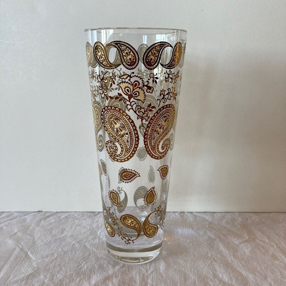 EGIZIA VETRO SOFFIATO Made Italy Lead Art Glass Vase Gold Paisley 10" MCM - Picture 3 of 9